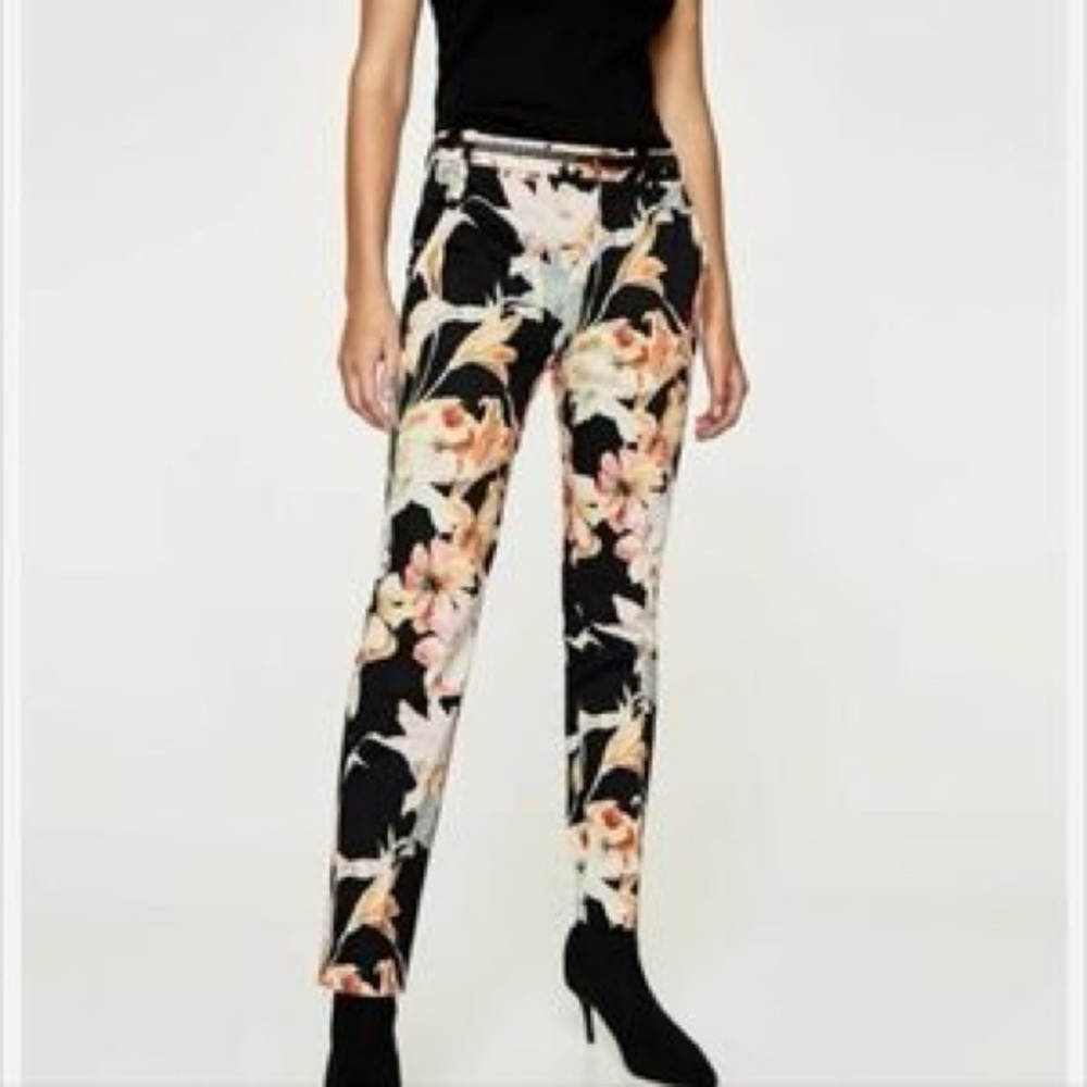 Zara Sz 12 Basic Collection Floral Printed Pants